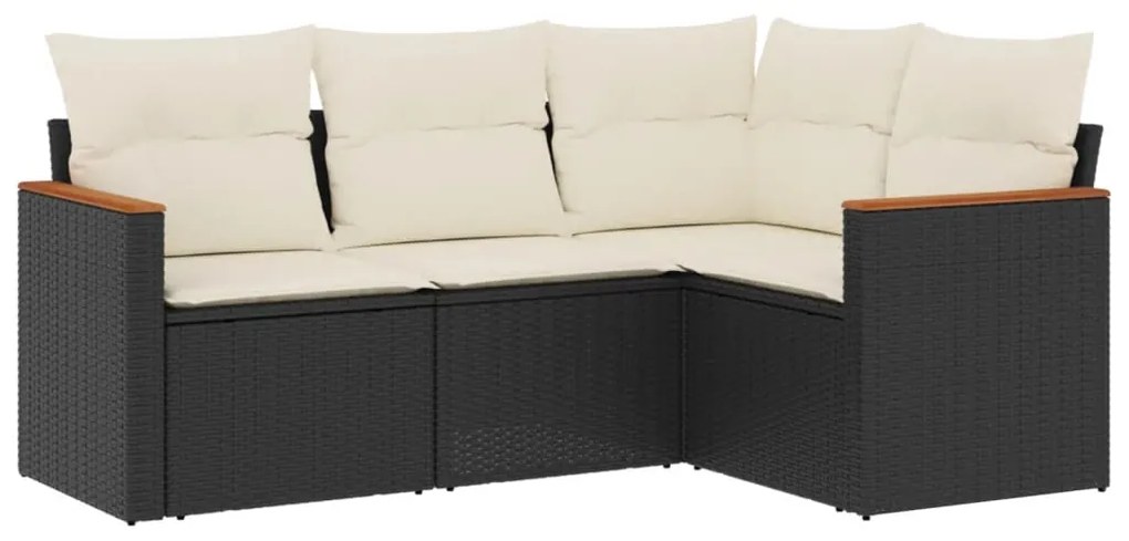 Set divani da giardino 4 pz con cuscini nero in polyrattan