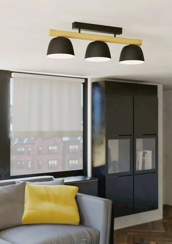 Plafoniera Sherburn Ø 20 cm nero IP20, 3XE27