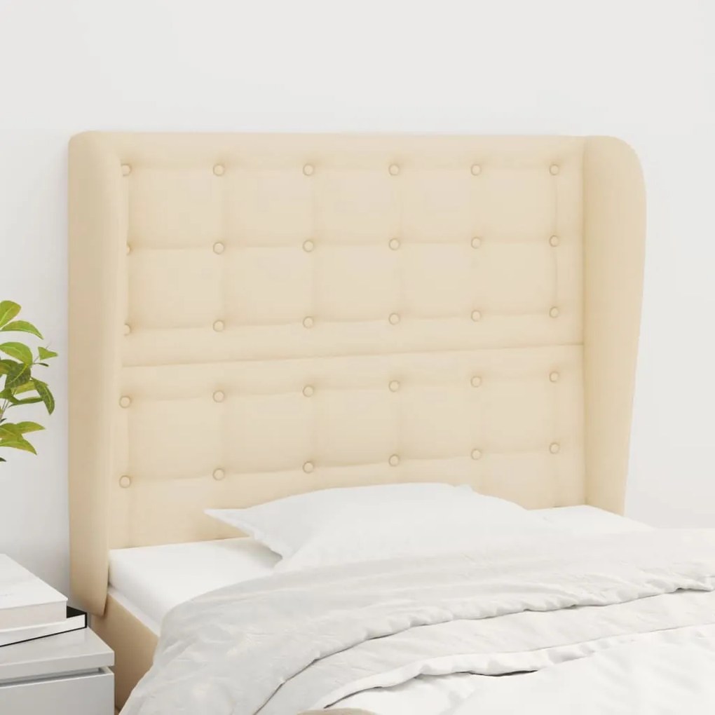 Testiera Ad Orecchio Crema 83x23x118/128 Cm İn Tessuto /