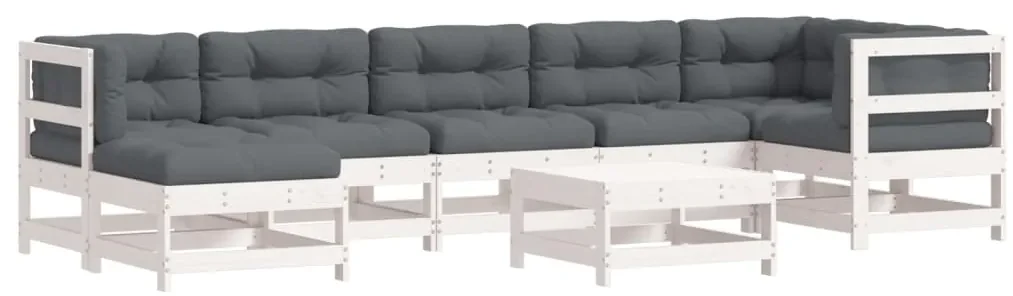 Set divani da giardino 8pz con cuscini in legno massello bianco