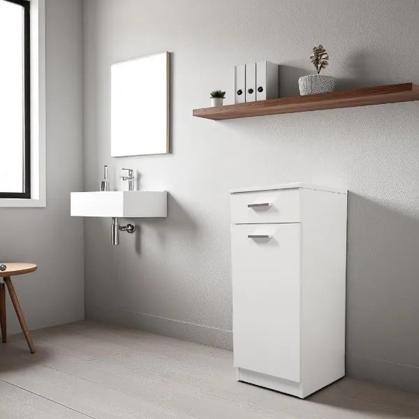 Mobile multiuso 35x34 con anta e cassetto CLASSIC Bianco Lucido