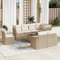 Set Divano da Giardino 9 pz con Cuscini Beige in Polyrattan 3219238