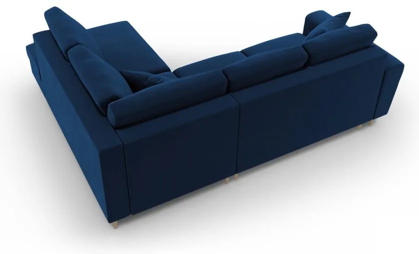 Divano angolare blu allungabile e con contenitore (con penisola a destra/a L) con rivestimento in velluto Kyoto – Cosmopolitan Design