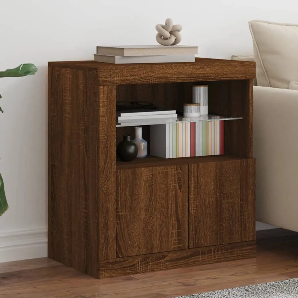 Credenza con luci led rovere marrone 60,5x37x67 cm