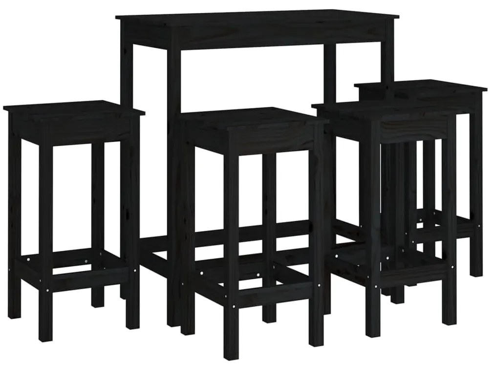 Set da bar 5 pz nero in legno massello di pino