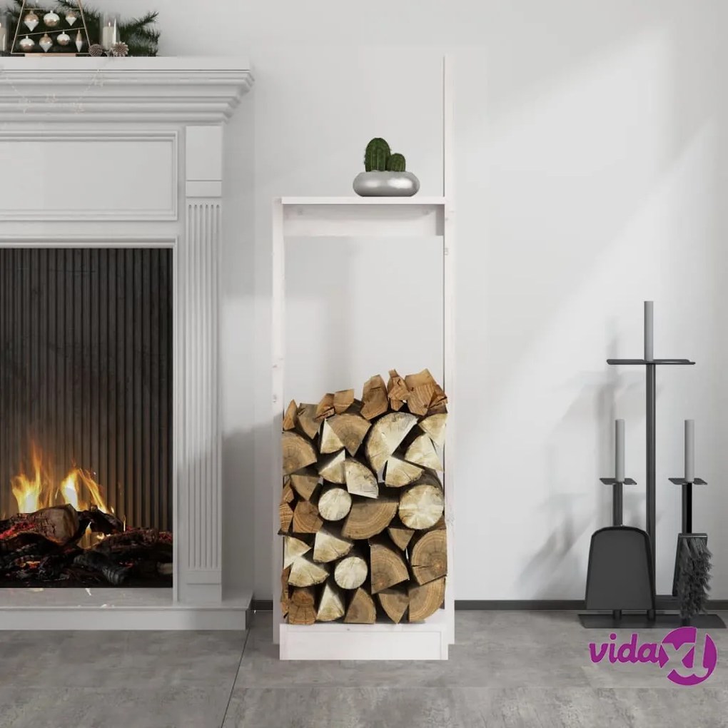 vidaXL Portalegna Bianco 33,5x30x110 cm in Legno Massello di Pino