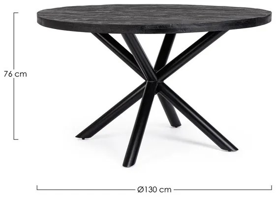 Tavolo HASTINGS rotondo Ø130 in legno di mango e base nera acciaio