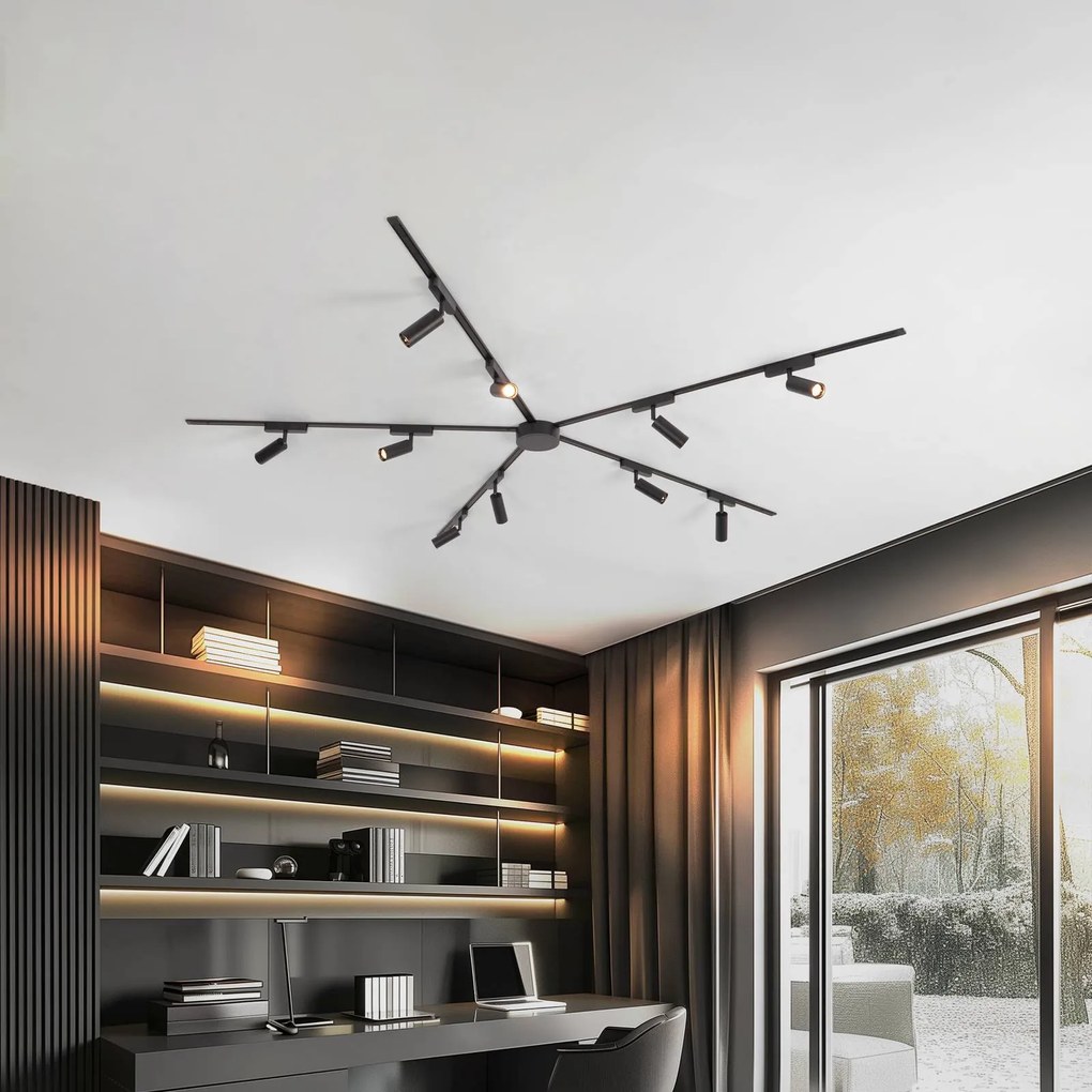 Lindby Sistema a binario 48V Lumaro, faretti, a 10 luci, nero, Ø 4 cm