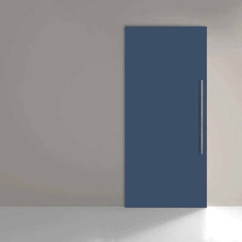 Porta scorrevole reversibile Stoccolma con maniglione in legno blu, L 99 x H 221 cm, con binario invisibile