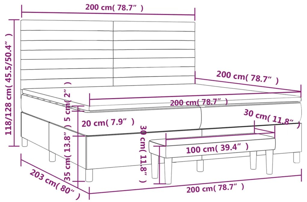 Giroletto a Molle con Materasso Grigio Chiaro 200x200cm Tessuto