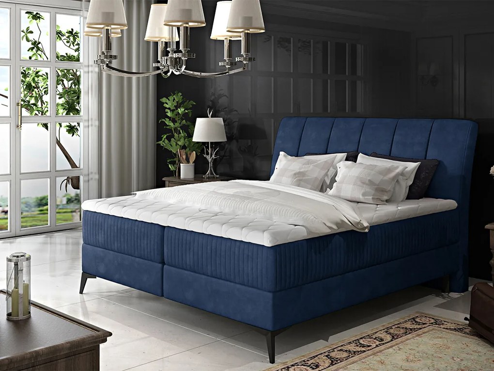 Letto matrimoniale boxspring Valladolid - 160 x 200 cm , Tessuto blu