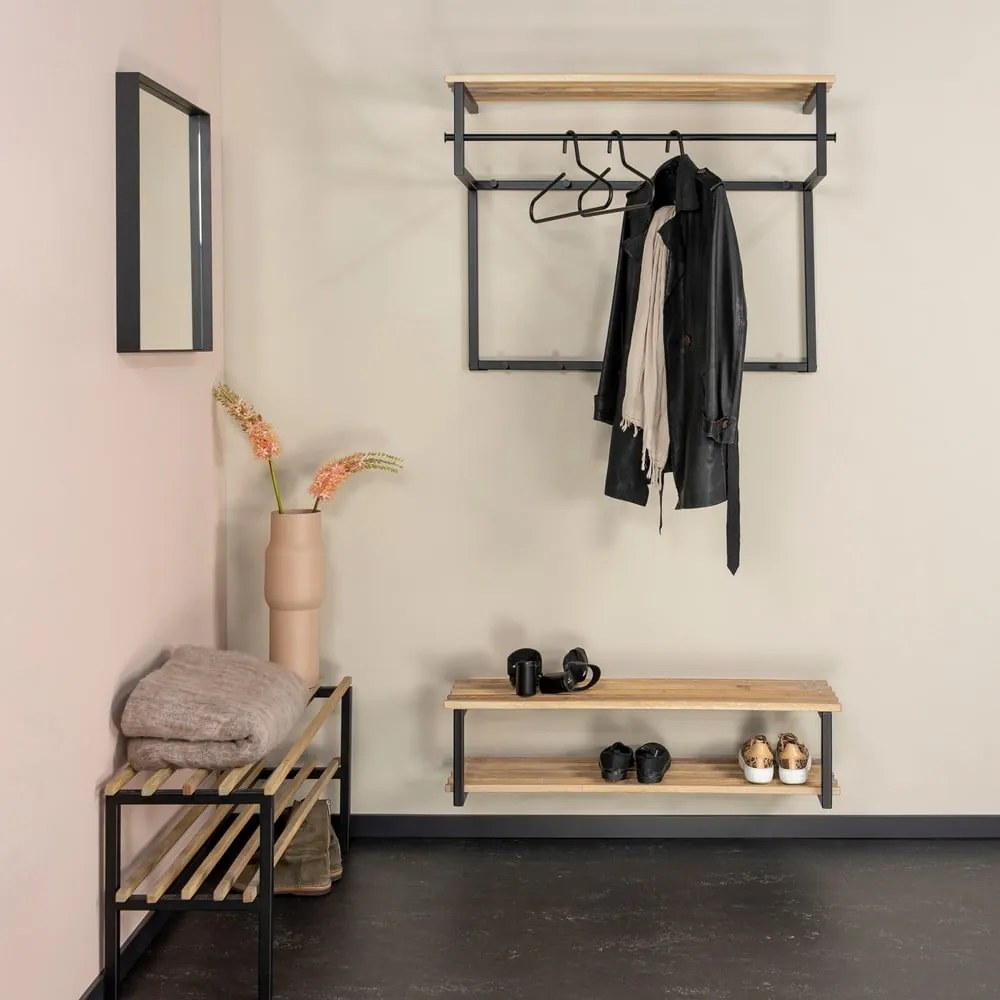 Attaccapanni da parete nero/di colore naturale in metallo con scaffale 100 cm Rizzoli – Spinder Design