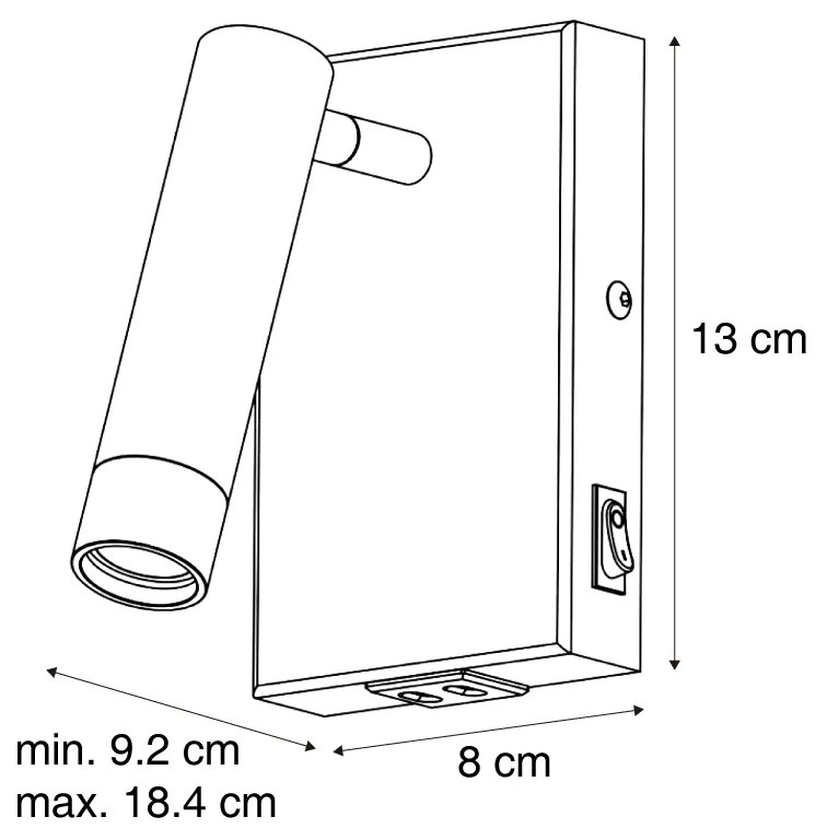 Lampada da parete moderna nera con bronzo scuro regolabile con USB-C - Croft