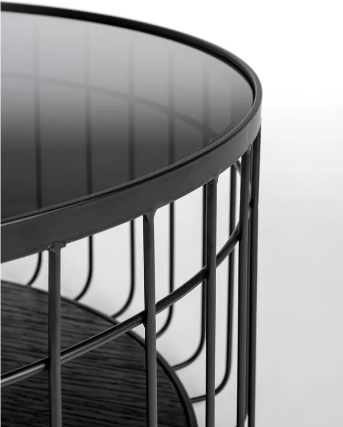 Tavolino nero con piano in vetro , ø 60 cm Lance - White Label