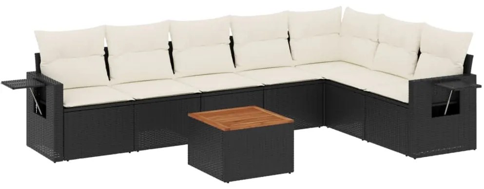 Set Divani da Giardino con Cuscini 8 pz Nero in Polyrattan