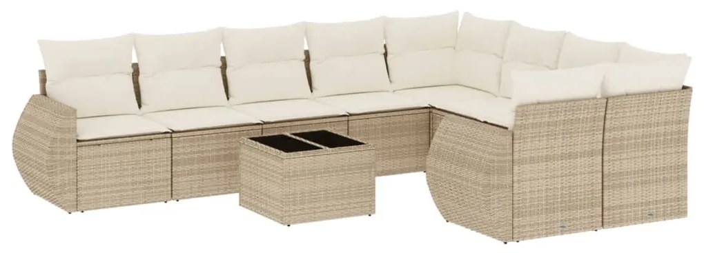 Set divano da giardino 10 pz con cuscini beige in polyrattan