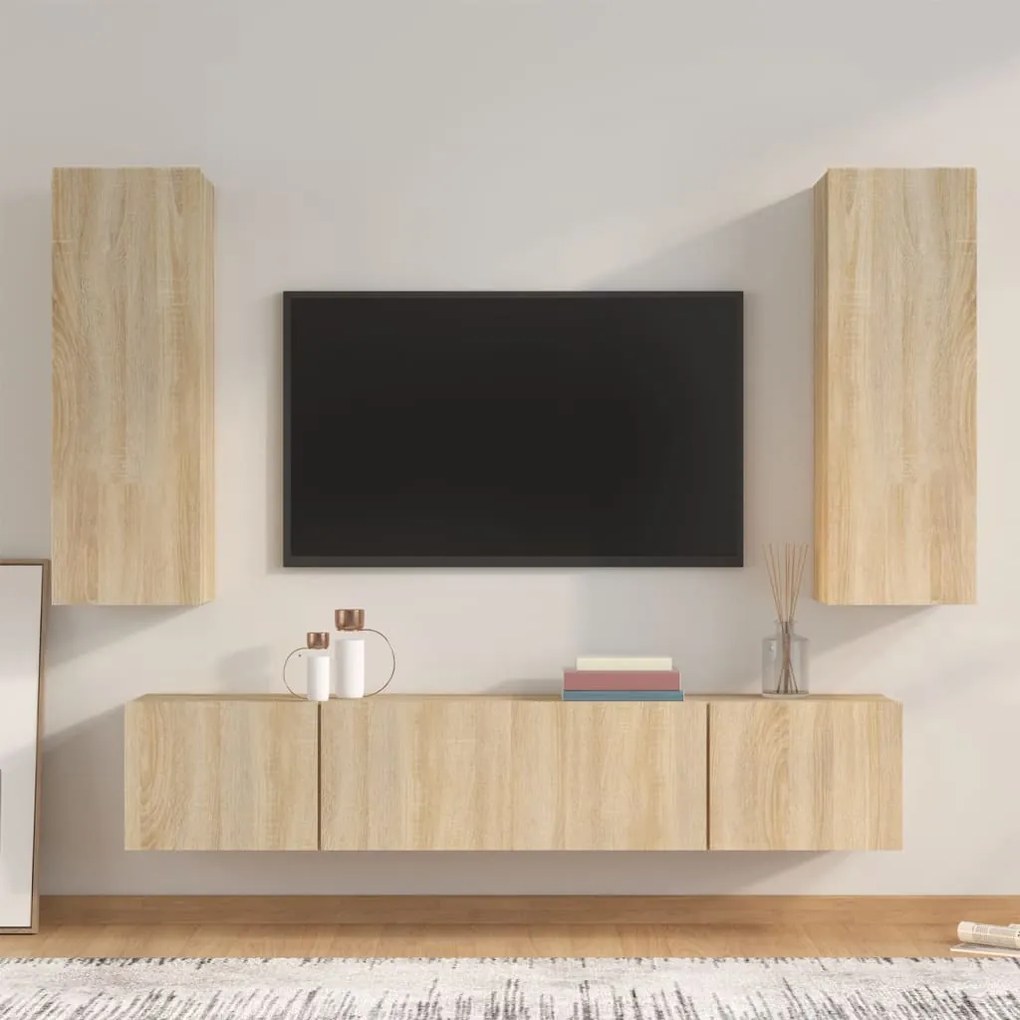 Set Di Mobili Porta Tv 4 Pz Rovere Sonoma İn Legno Multistrato /