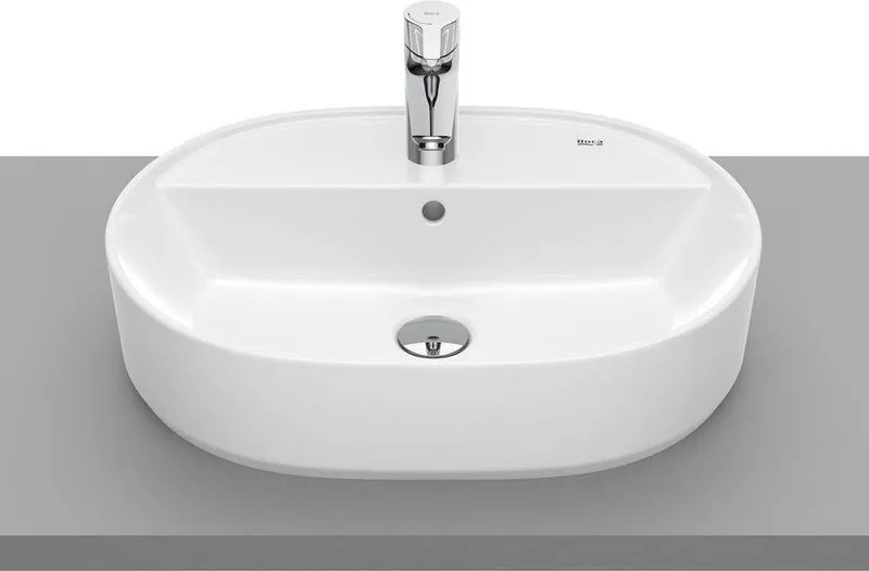 Lavabo da appoggio Domus ROCA ovale in ceramica L 55 x H 13 x P 40 cm bianco lucido piletta non inclusa