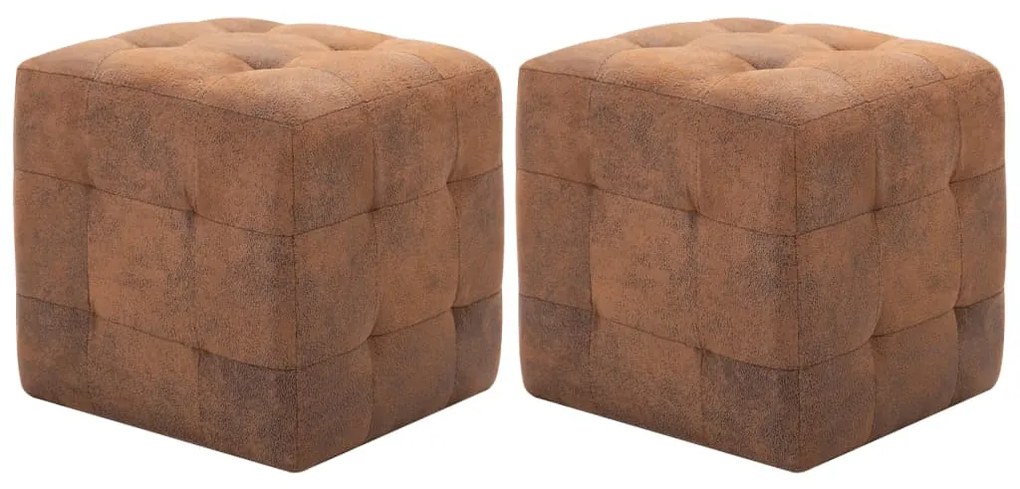 Pouf 2 Pz Marrone 30x30x30 Cm İn Similpelle Scamosciata /