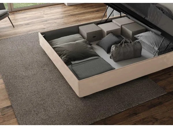 Letto contenitore da 160x200 in microfibra sabbia Mados