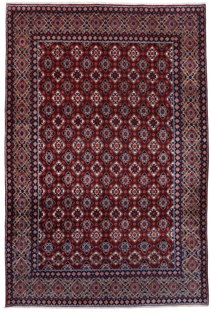 Moud Tappeto 310x210 Rosso (Iran) Annodato A Mano