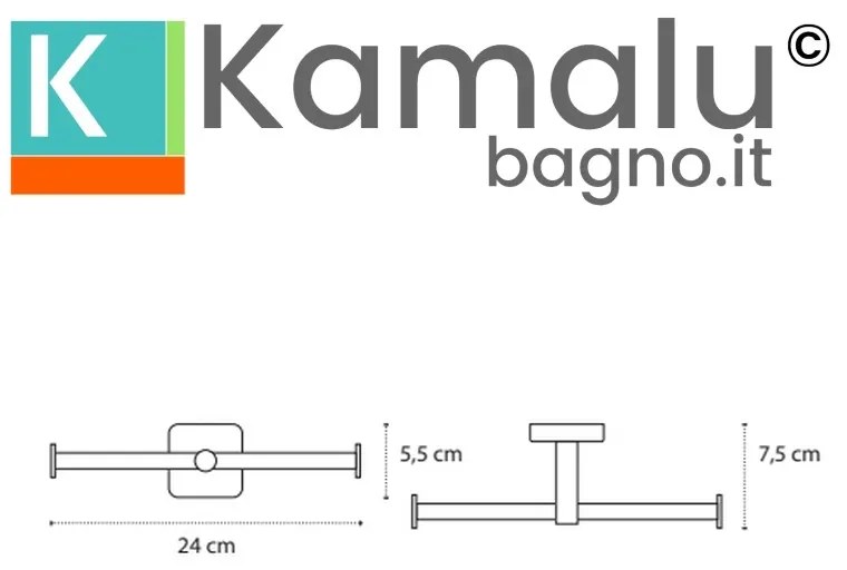 Kamalu - portarotolo con barre laterali a muro in acciaio inox finitura lucida | clode-c