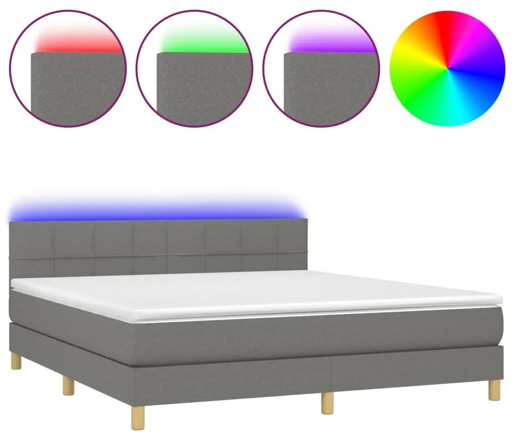 Letto a Molle Materasso e LED Grigio Scuro 160x200cm in Tessuto