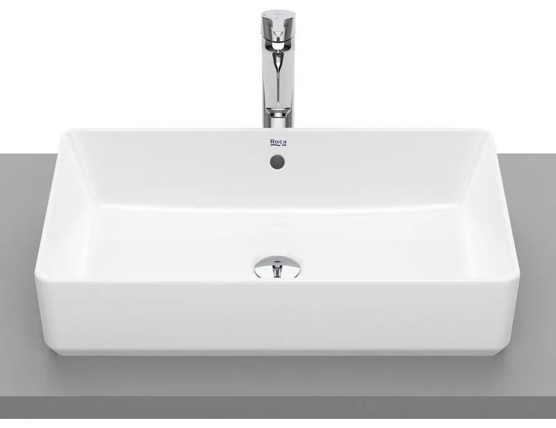 Lavabo da appoggio Domus ROCA rettangolare piletta non inclusa in ceramica L 60 x H 13 x P 37 cm bianco lucido piletta non inclusa