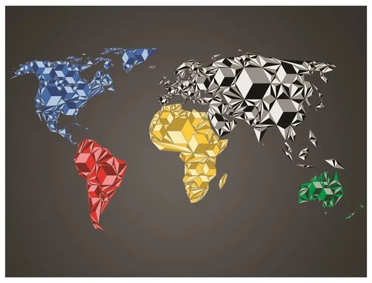 Fotomurale  Map of the World  colorful solids  Colore bianco e nero, Dimensioni e Misure 400x309