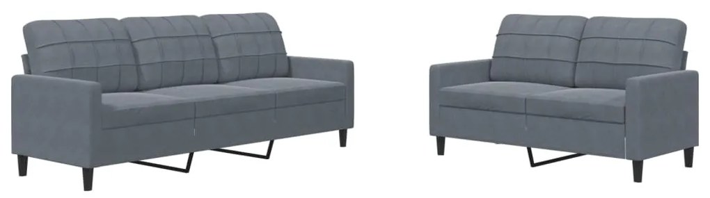 Set di divani 2 pz con cuscini grigio scuro in velluto