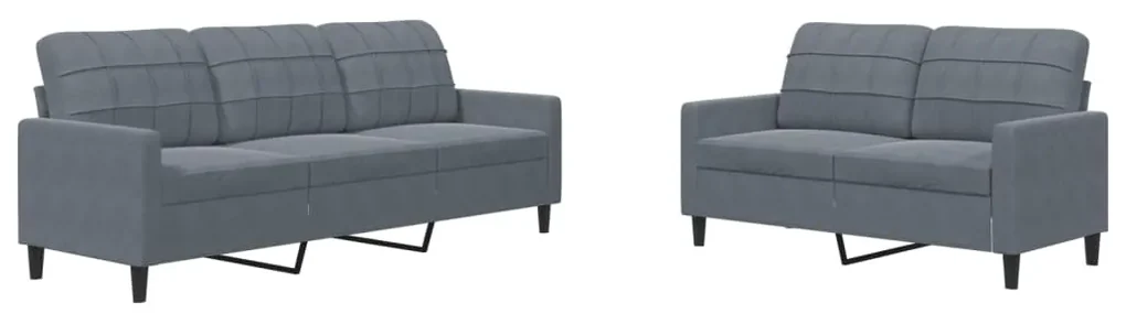 Set di divani 2 pz con cuscini grigio scuro in velluto