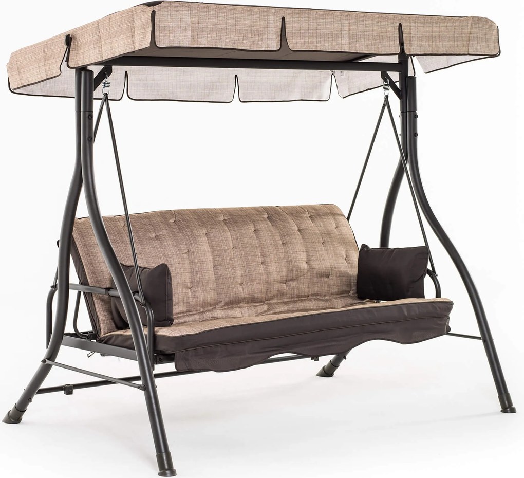 Dondolo 3 Posti da Giardino 198x140x174 cm Schienale Reclinabile per Funzione Letto Zanzibar Beige...