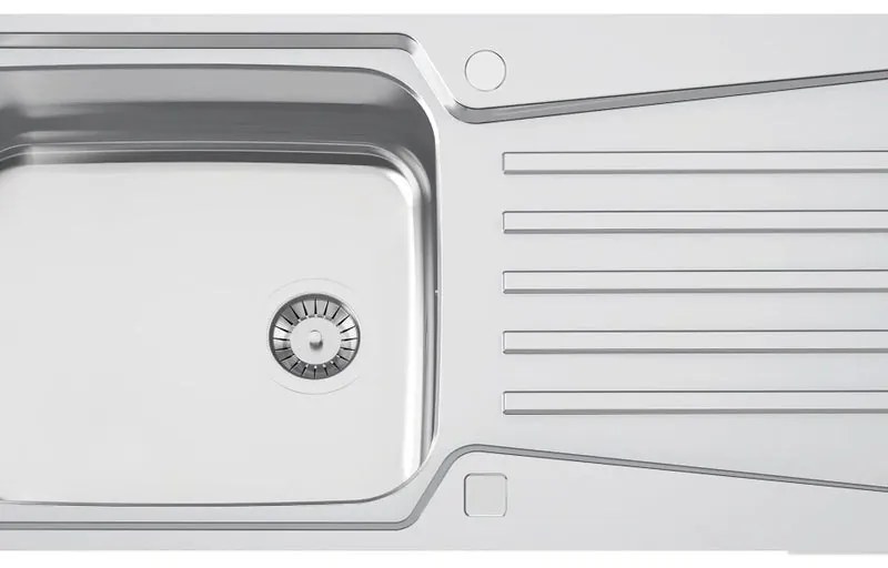 Lavello sopratop 1 vasca con gocciolatoio laterale destro o sinistro RODI Evolution 105 inox L 49 x L 99 x P 20 cm argento