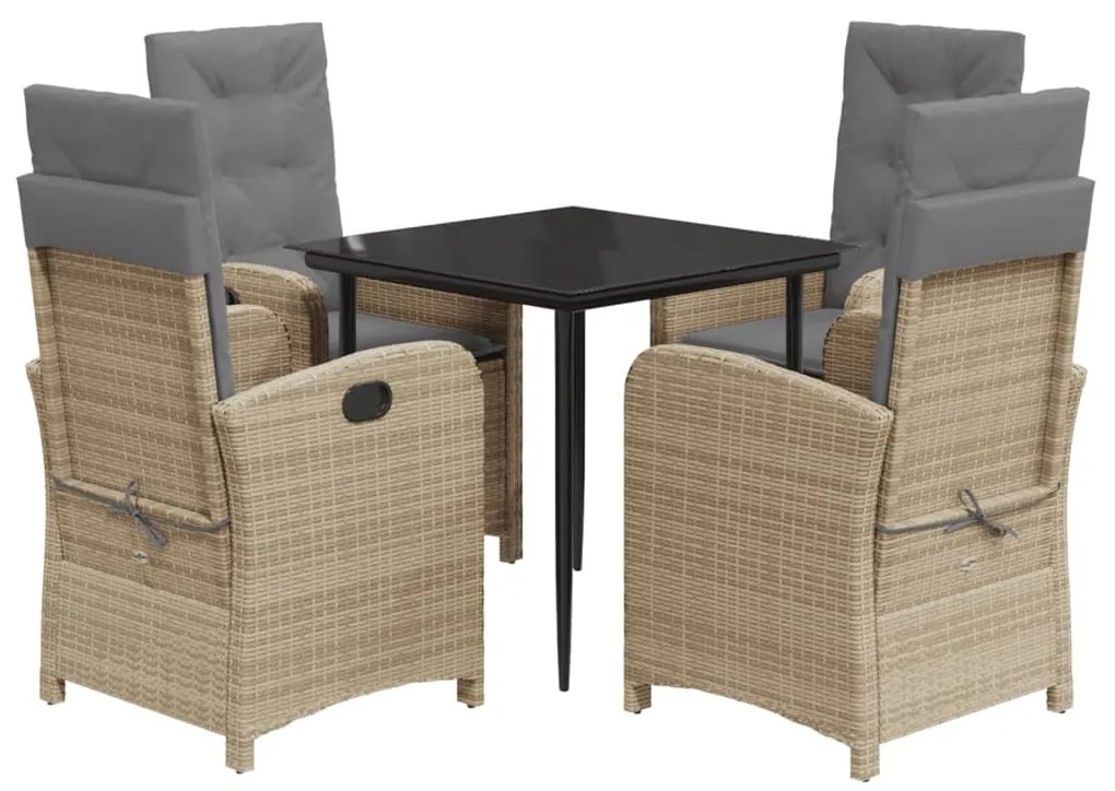 Set Pranzo da Giardino 5 pz con Cuscini Beige Misto Polyrattan