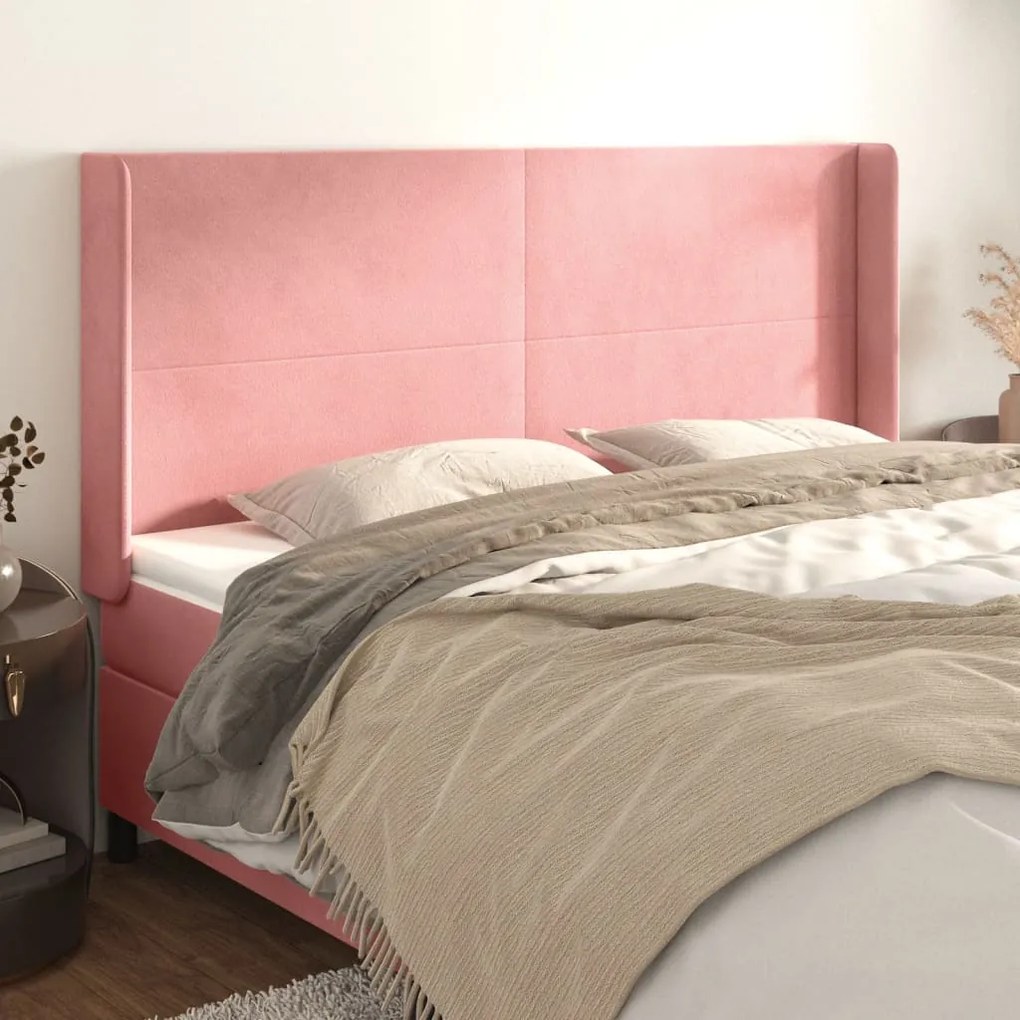 Testiera Ad Orecchio Rosa 183x16x118/128 Cm İn Velluto /