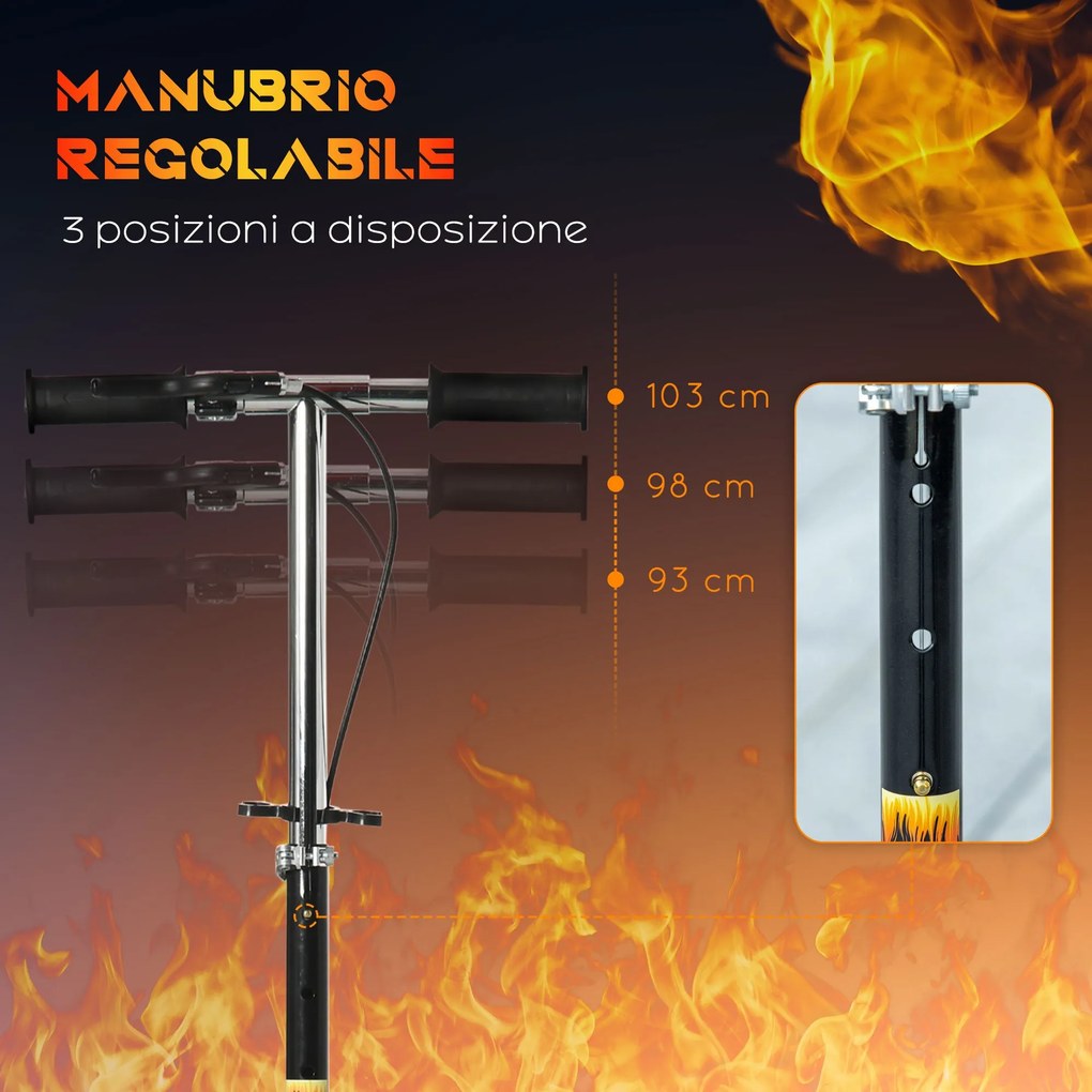 Monopattino per Bambini 86x35x93/98/103 cm Manubrio 3 Altezze in Metallo Nero...
