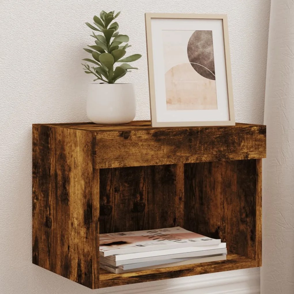 Comodini Con Luci Led A Parete 2pz Rovere Fumo /