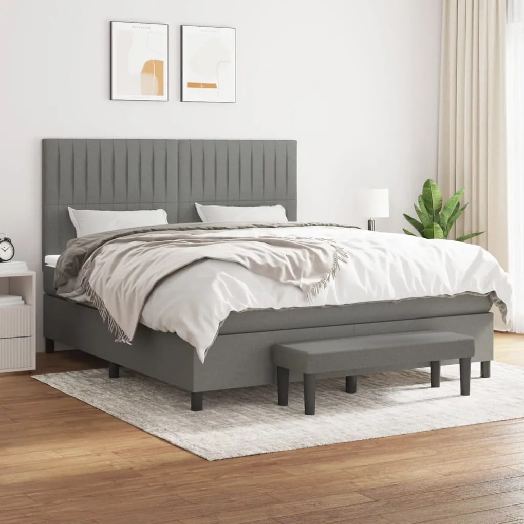 Giroletto A Molle Con Materasso Grigio Scuro 160x200 Cm Tessuto /