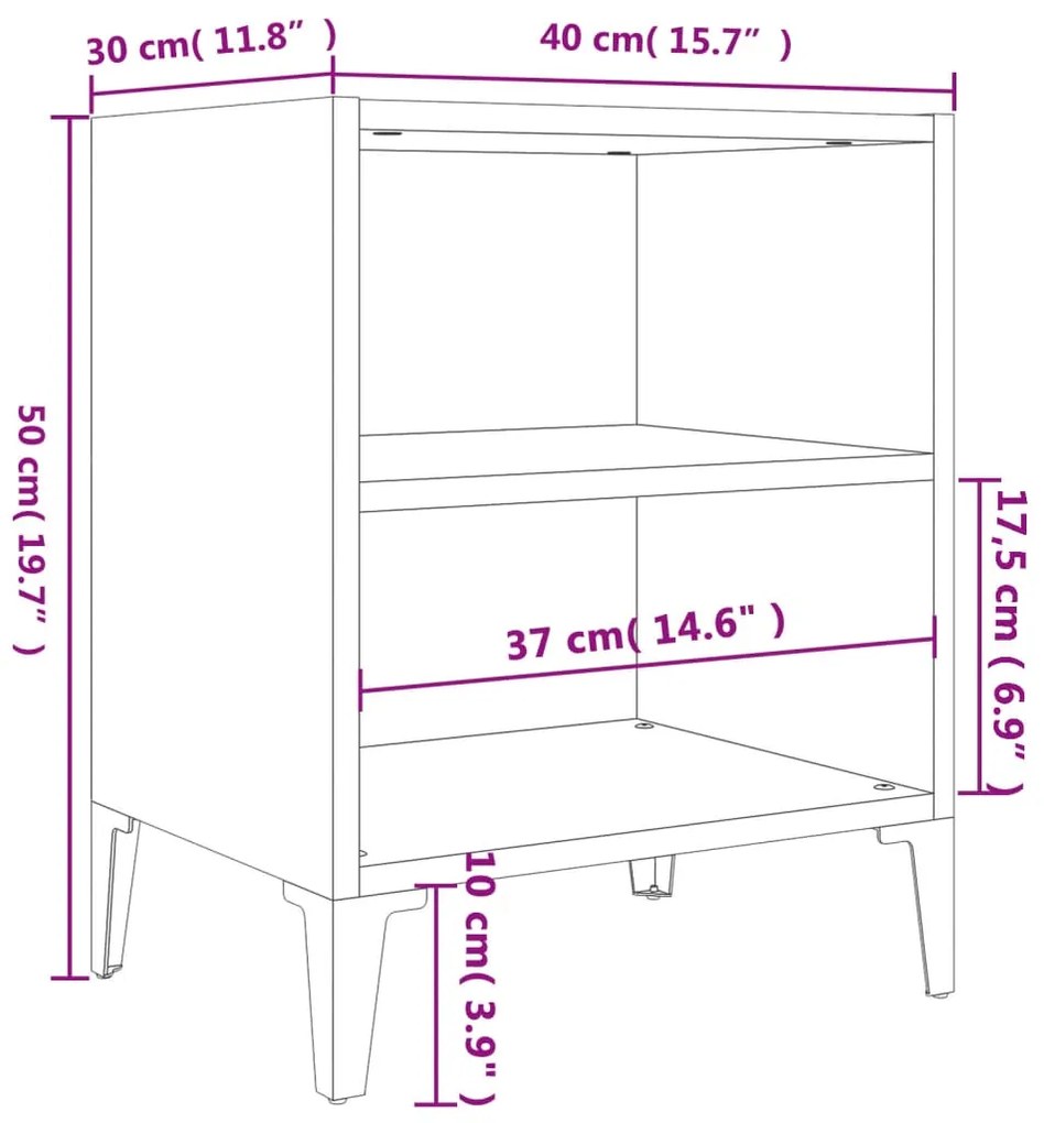 Comodini con Gambe in Metallo 2pz Neri 40x30x50 cm