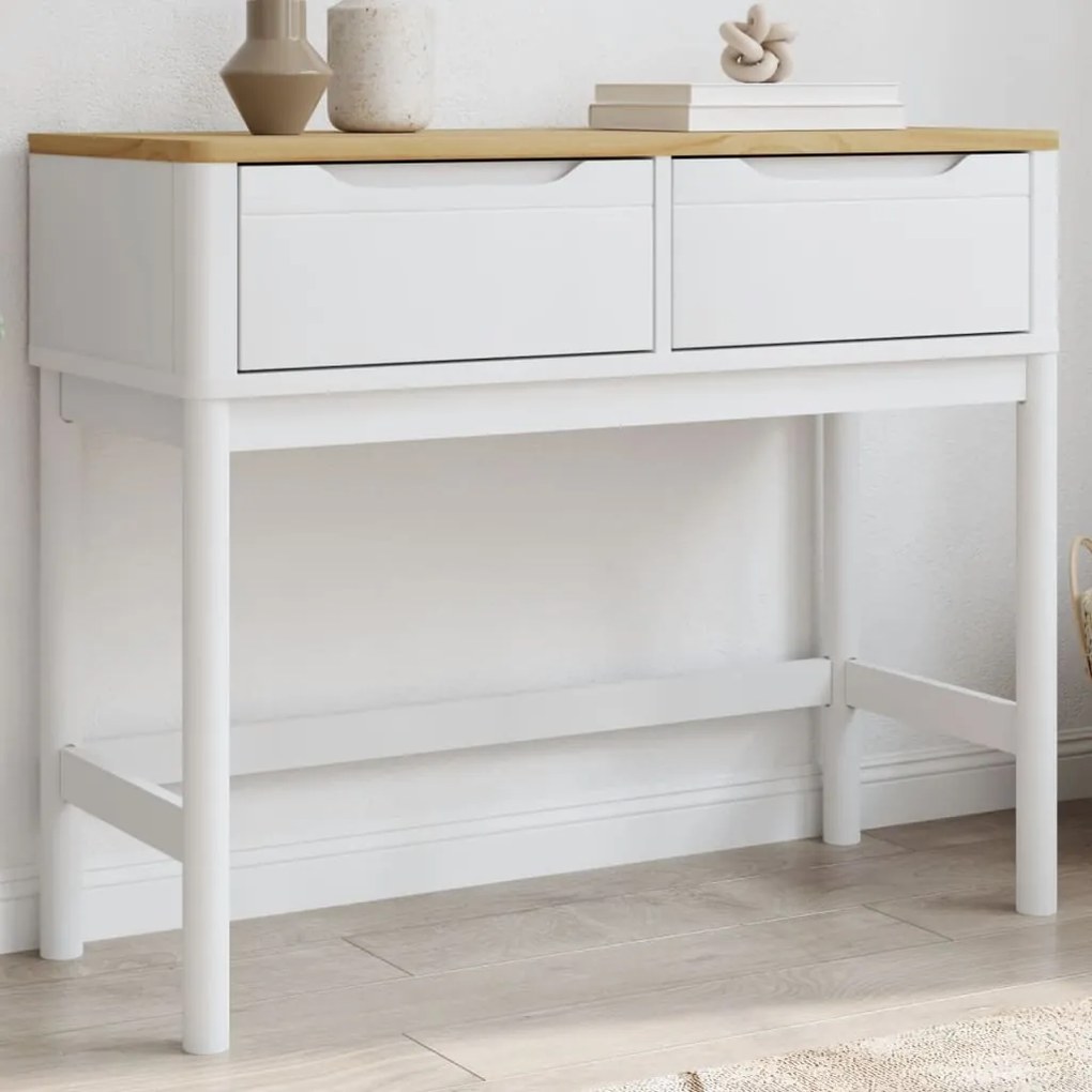 Tavolo Consolle Floro Bianco 89,5x36,5x73cm Legno Massello Pino /