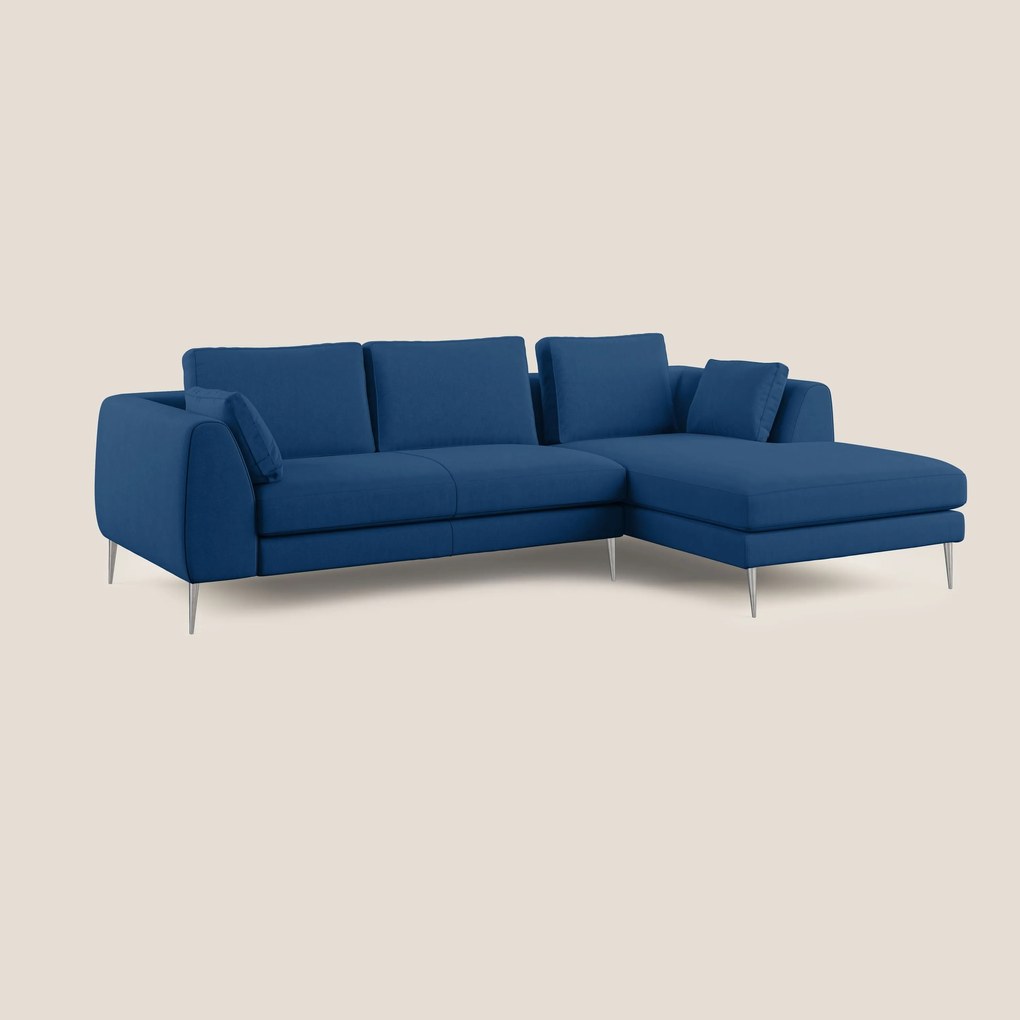Plano divano moderno angolare con penisola in microfibra smacchiabile T11 blu