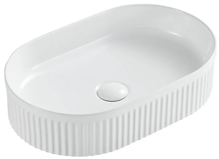 Kamalu - lavabo bagno appoggio ovale 50 cm scanalato a righe | kls-5000