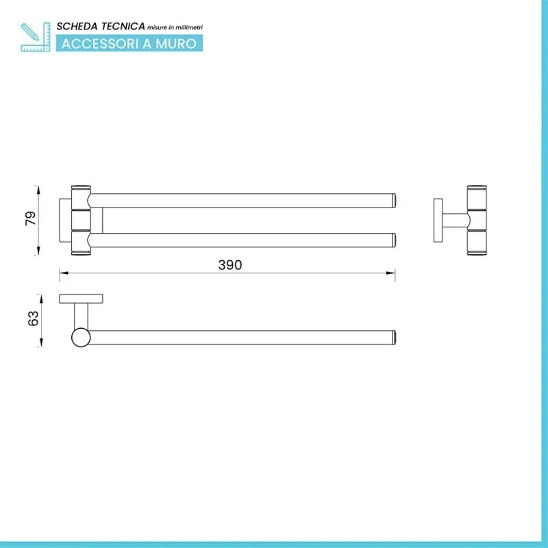 Porta asciugamani con 2 braccia a snodo in acciaio cromo serie Easy