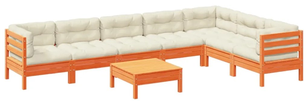 Set divani giardino 8 pz con cuscini marrone cera massello pino