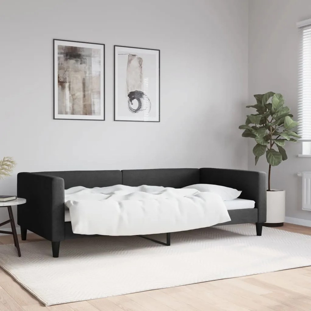 Letto Da Giorno Nero 100x200 Cm İn Tessuto /