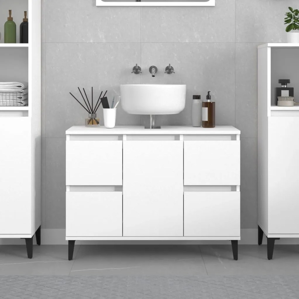 Mobile Lavabo Bianco 80x33x60 Cm İn Legno Multistrato /