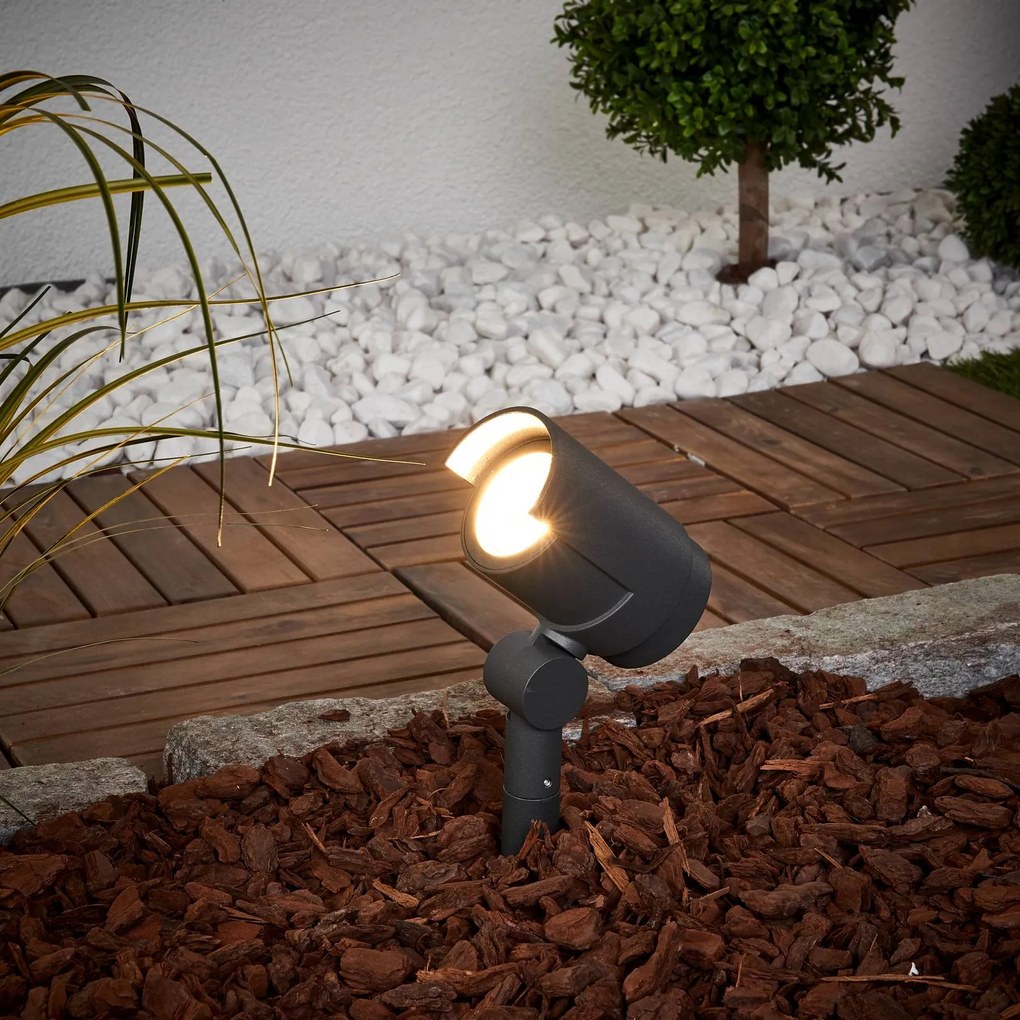 Lucande fatto a LED con picchetto terra Beatrix, antracite, alluminio, 45,7 cm Beatrix, Nero, Alluminio, Moderno