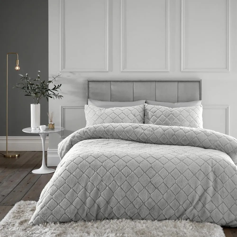Set copripiumino e federa grigio in micropile per letto matrimoniale 200x200 cm Cosy Diamond – Catherine Lansfield