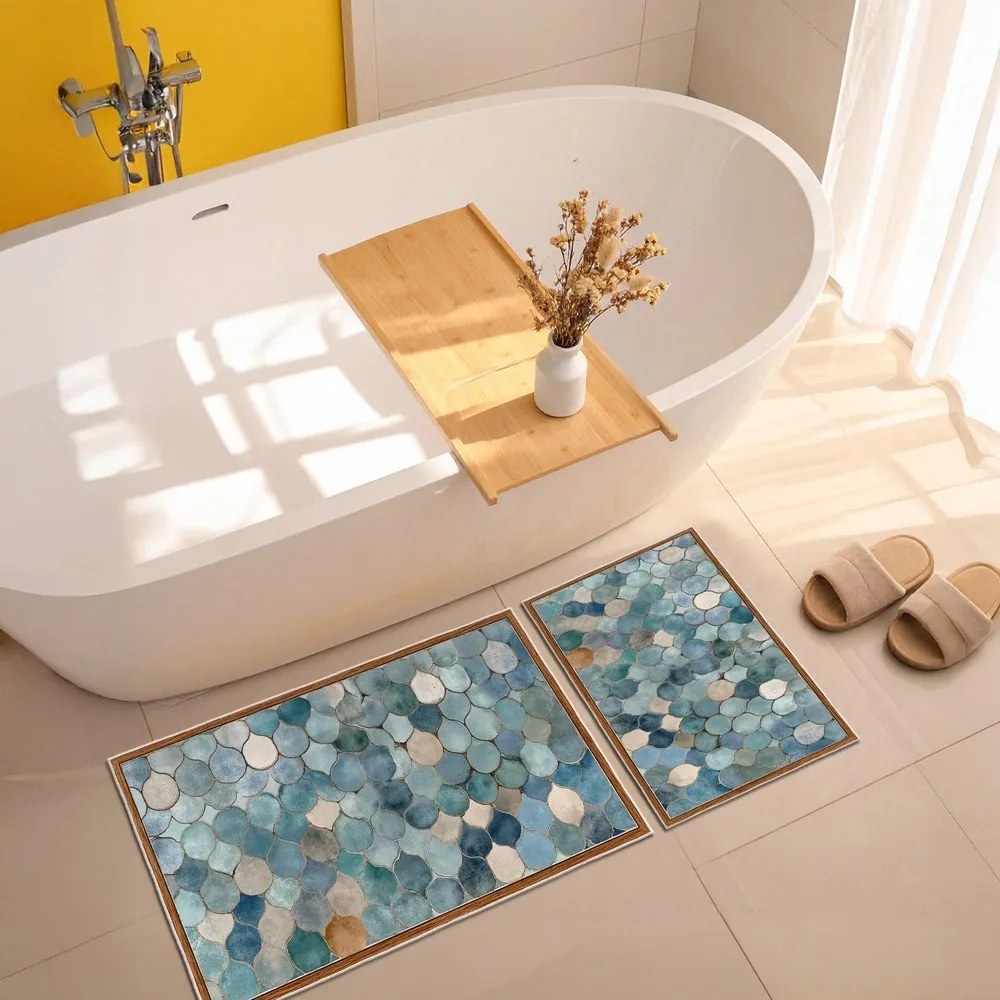 Set di tappetini per il bagno blu 2 pz 60x100 cm – Foutastic