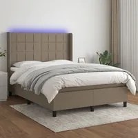 Letto a Molle con Materasso e LED Tortora 140x200 cm in Tessuto 3138321